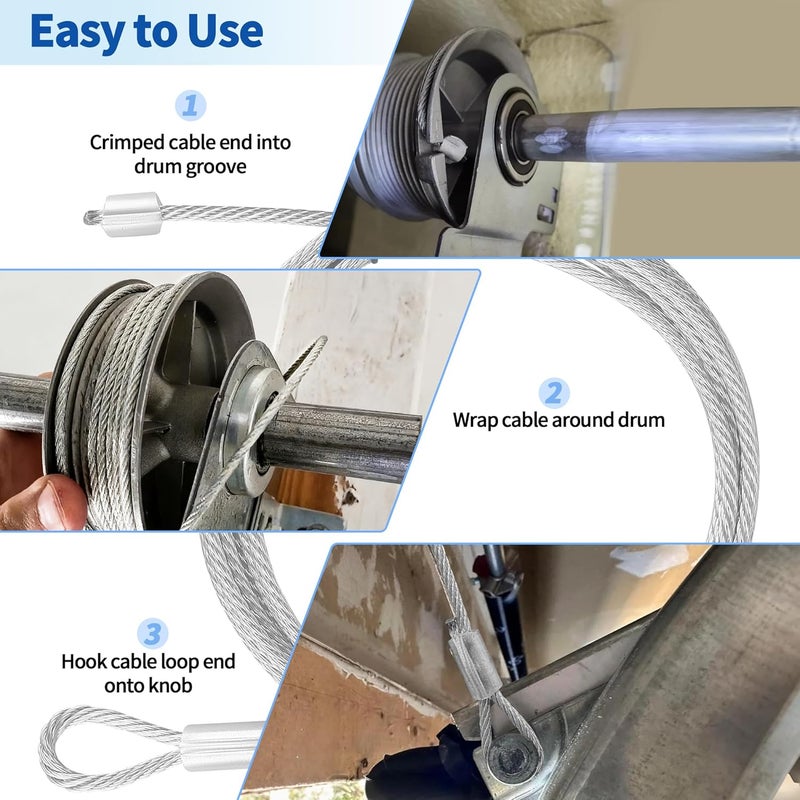 Pulems Garage Door Cables for 7 Ft Door, 8 Ft 6 Inch Long Cable Replacement for Torsion Springs, Garage Door Repair Kit Upgrades of Your Garage Door Springs & Wires Connect Easily to Drums & Bottom Brackets - Image 5
